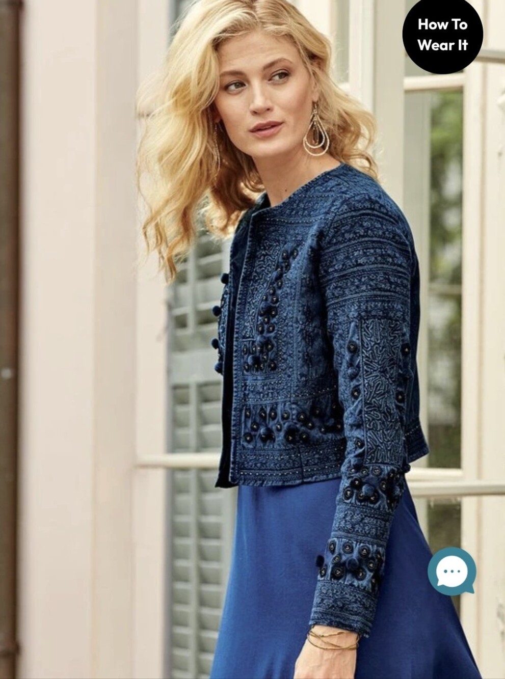 Soft Surroundings Embroidered Navy Blue Cropped Jacket